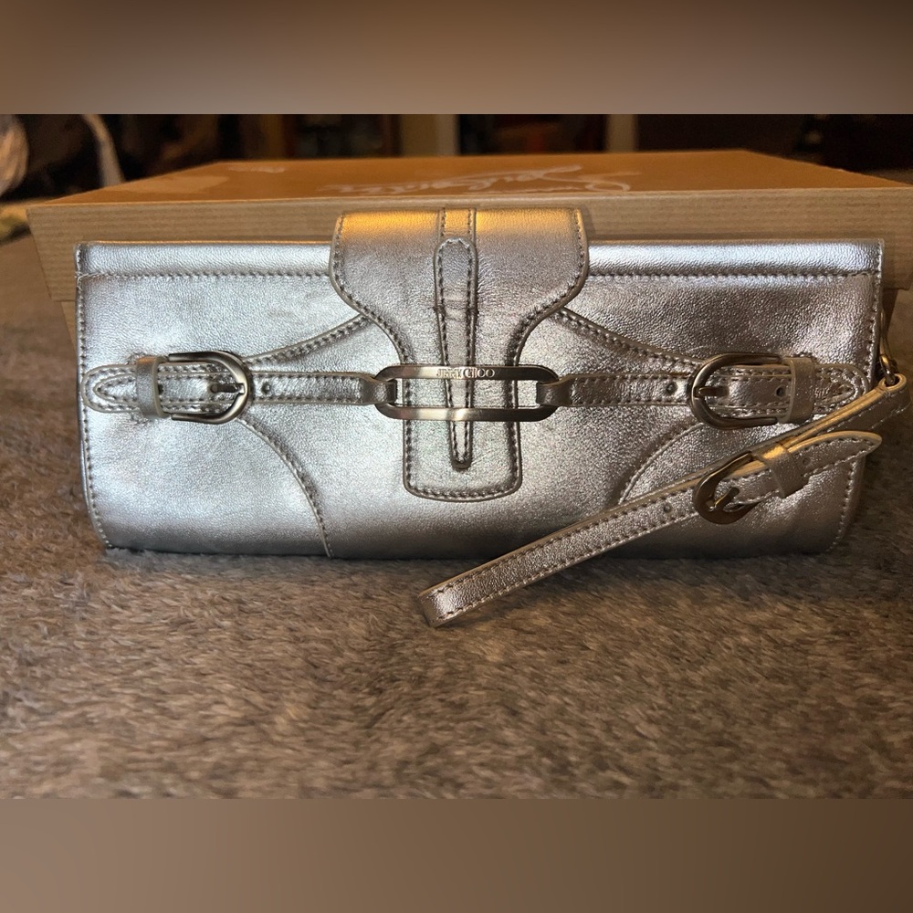 Jimmy Choo Metallic Tulita Silver Women's Clutch